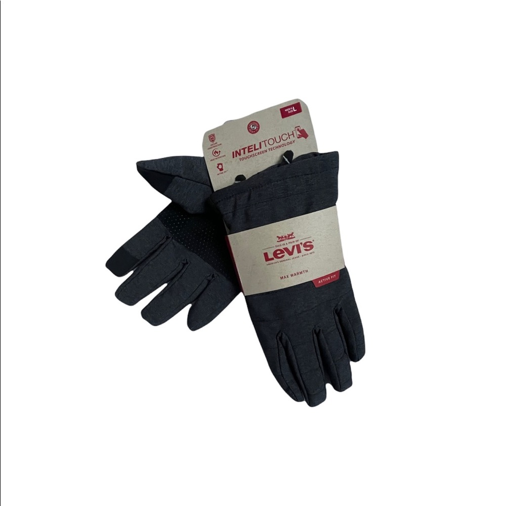 Sz Large, LEVIS Mens Stretch Active Fit Intelitouch Gloves Knit Gray